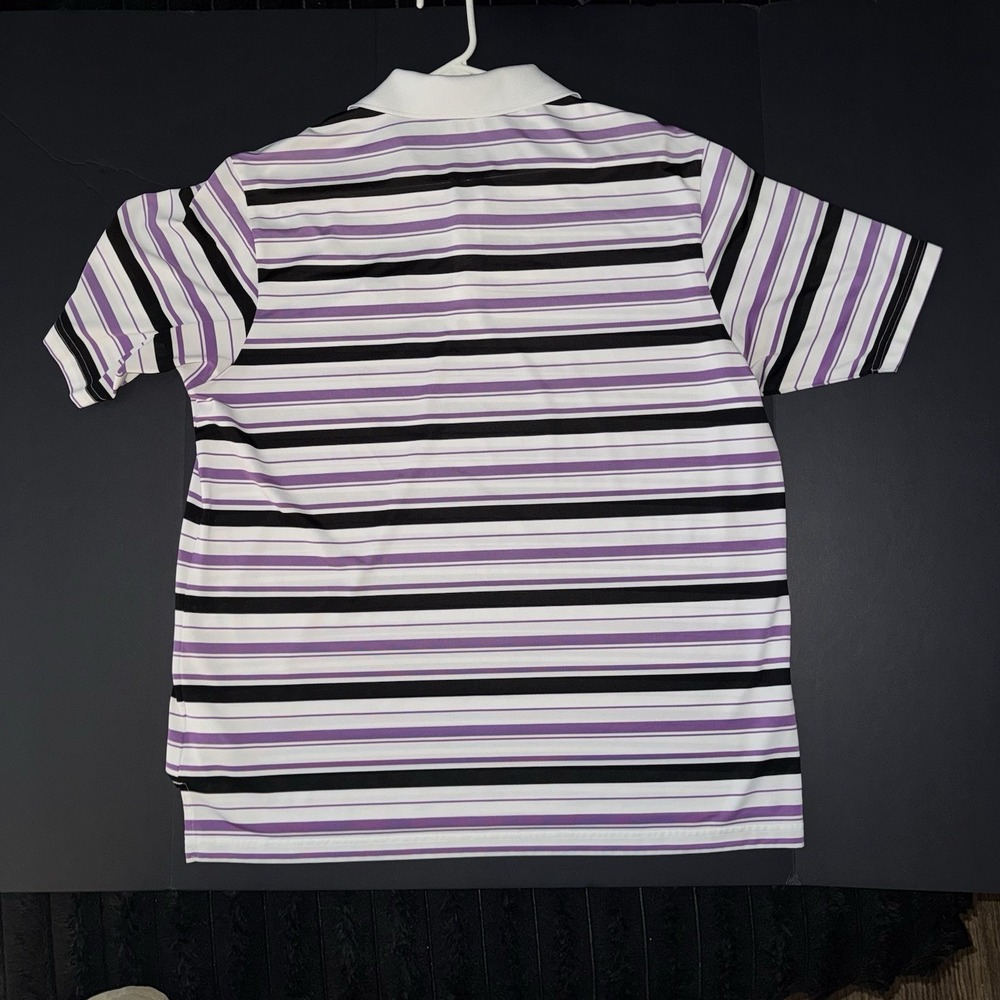 Men's adidas ClimaLite Champions Run TN Striped Golf Polo White Black Purple
